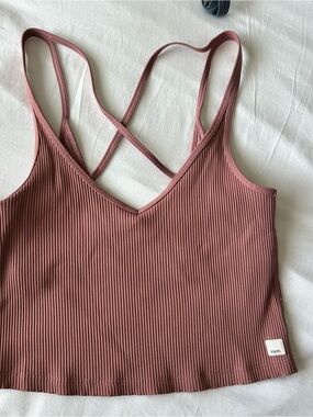 Vuori Ribbed Cropped Tank in Dusty Rose